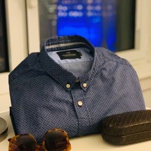 Scotch and Soda navy blue button down shirt